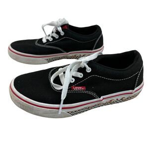 Vans Off The Wall Youth Black Low Top Sneakers Racing Checks Flames 508357 Sz 2